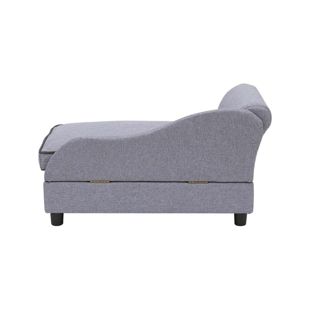 TEAMSON PETS 27.5 in. L Medium Upholstered Chaise Lounge Sofa Dog Bed with Removable Cushion and Storage for Pets Up to 66 lbs. Gray ST-M10006G