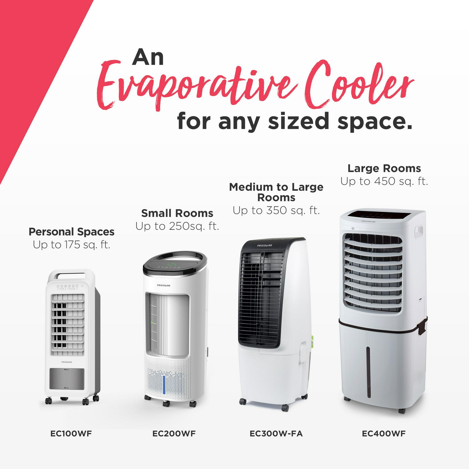 Frigidaire Personal Evaporative Air Cooler and Fan with Removable Water Tank， 3 Fan Settings， EC100WF