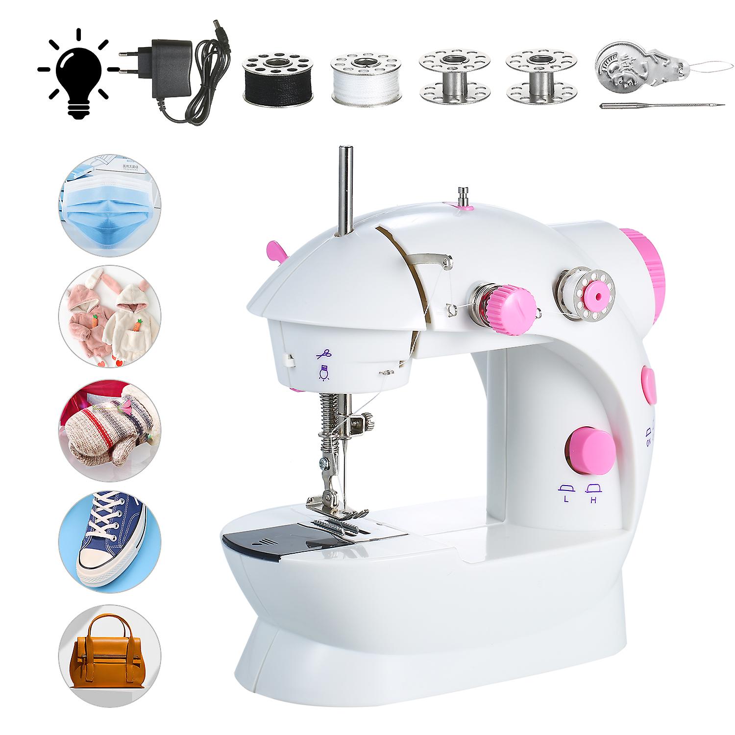 Mini Sewing Machine Adjustable 2-speed Double Thread Portable Electric Household Multifunction Sewing Machin With Lights And Cutter Foot Pedal For Hou