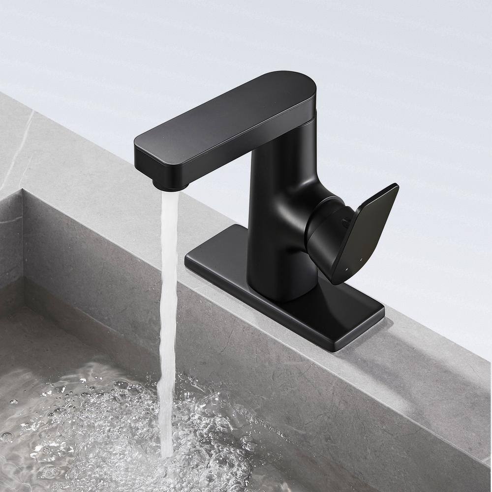 Zalerock Minimalist Single Handle Single Hole Bathroom Faucet in Matte Black WFMP003