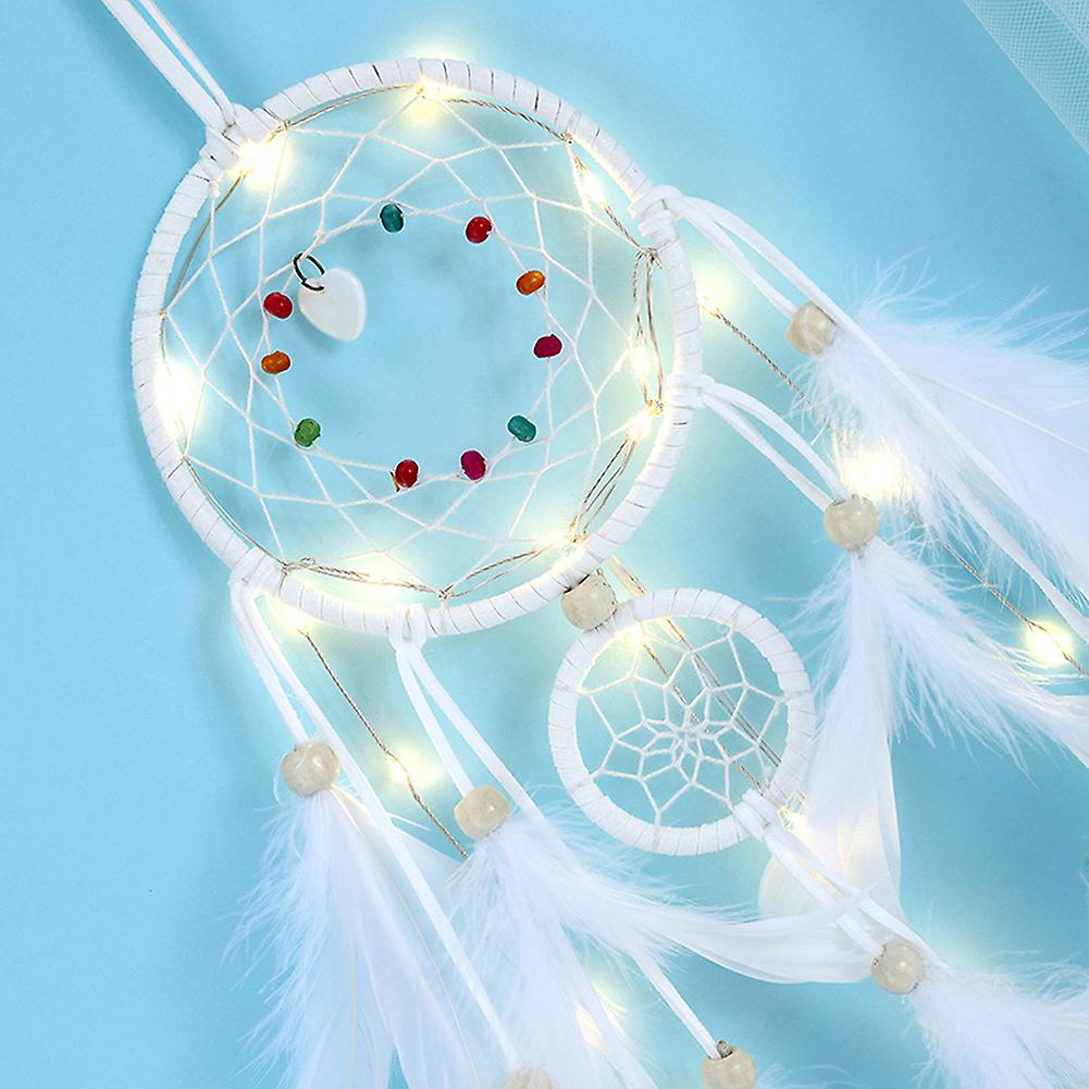 Feather Dream Catchers With Led Light Portable Handmade Wall Hangings Decoration Photography Prop Room Home Decor White