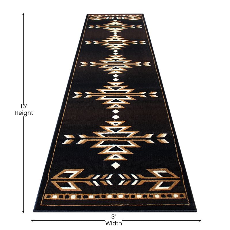 Masada Rugs Masada Rugs 3'x16' Southwest Native American Area Rug in Brown， Black， Beige and Ivory