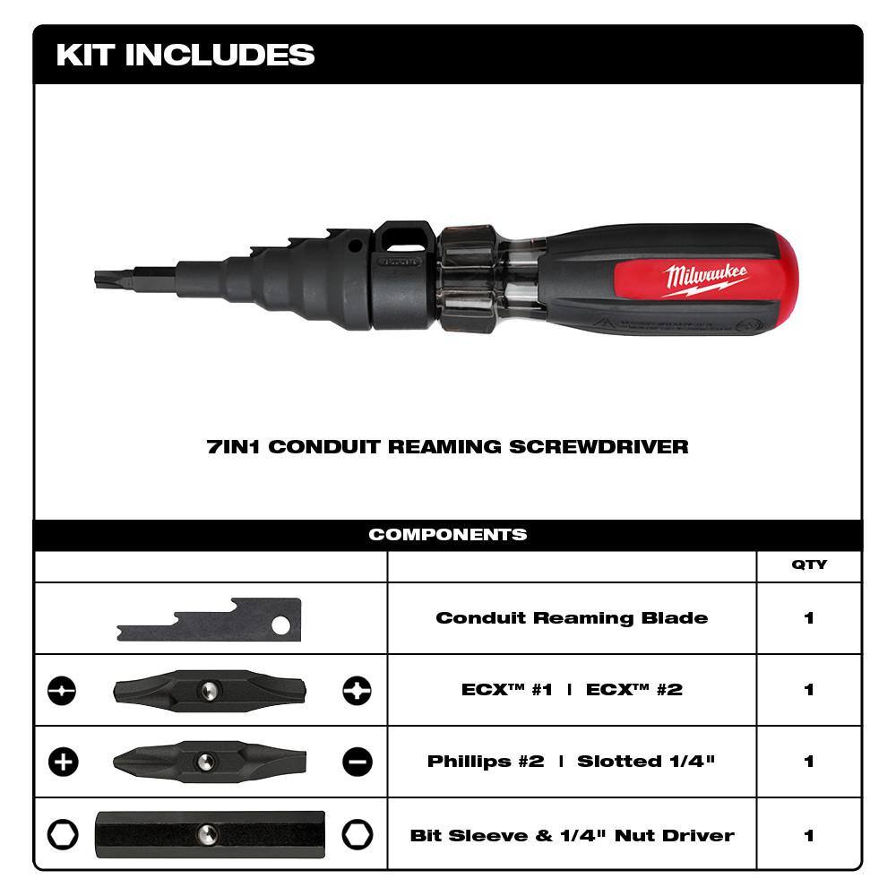 MW 7-in-1 Conduit Reaming Multi-Bit Screwdriver with 13-in-1 Multi-Bit Cushion Grip Screwdriver 48-22-2870-48-22-2880