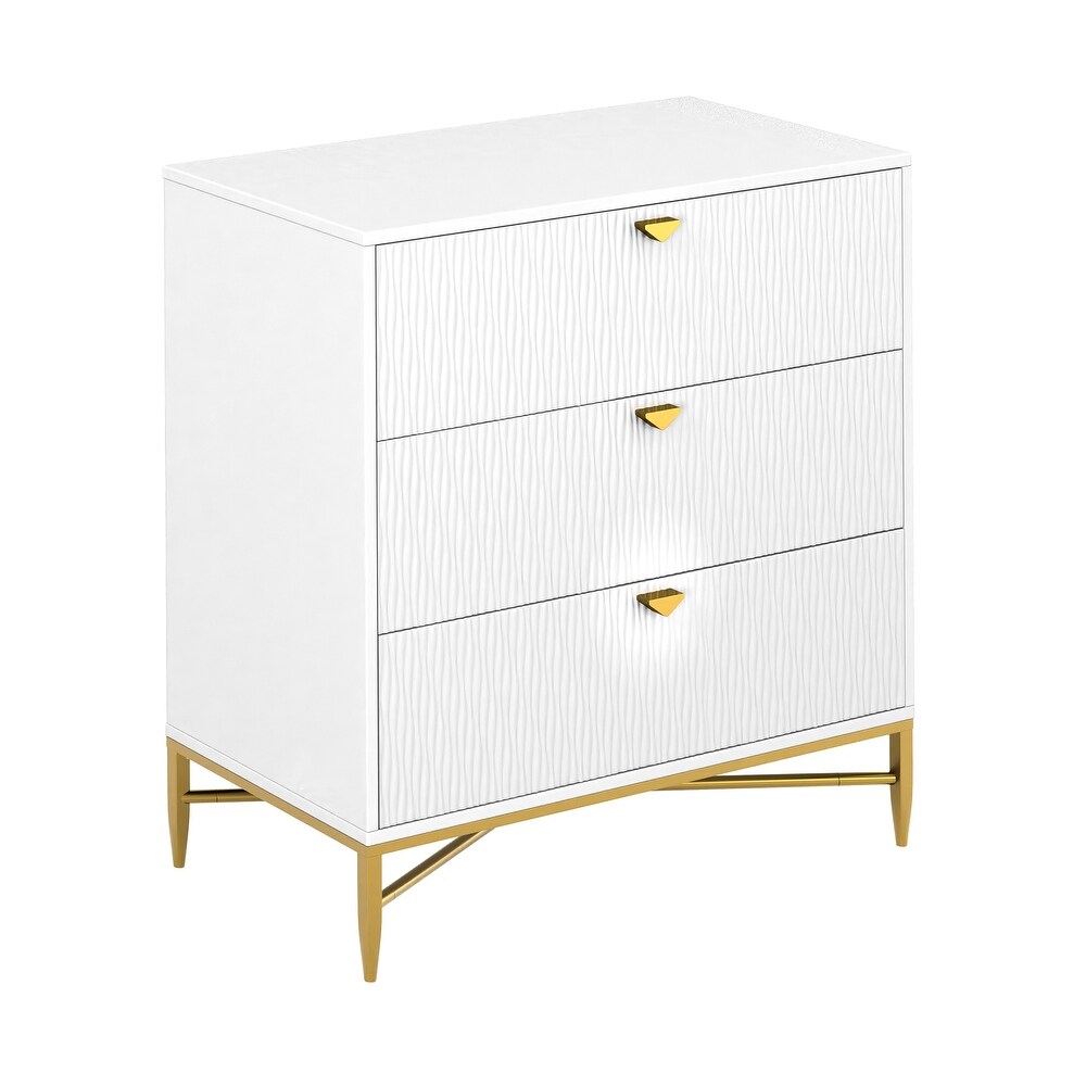 Clihome Modern Glossy Storage Dresser Chest with 3 Drawers