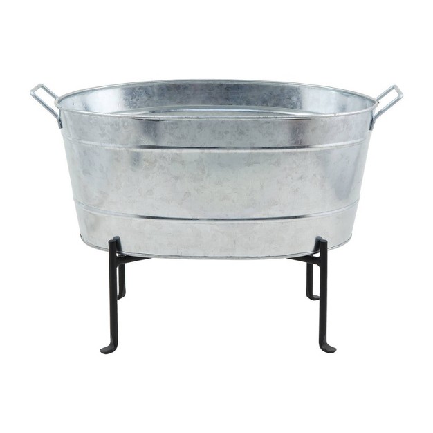 Classic Oval Galvanized Tub With Folding Stand Steel Achla Designs