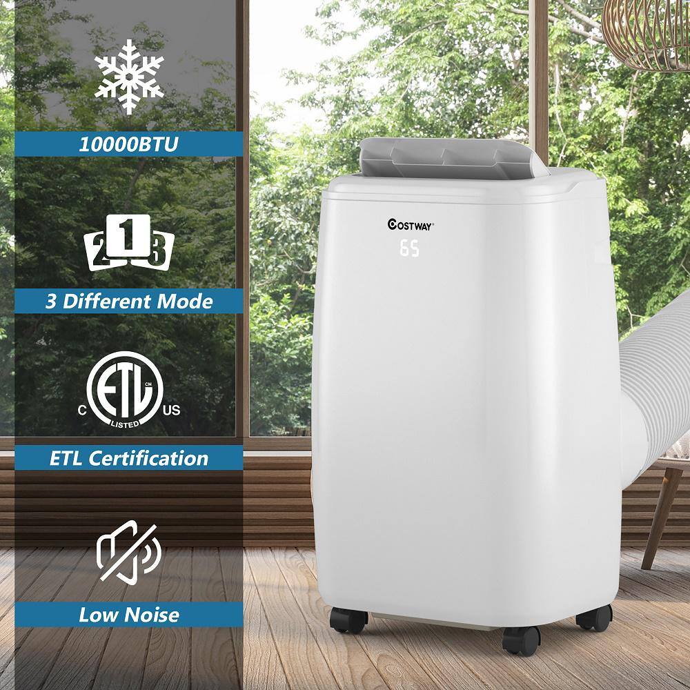 Costway 6000 BTU(DOE) 10000 BTU (ASHRAE) Portable Air Conditioner 350 sq. ft. with Dehumidifier with Remote in White ES10043