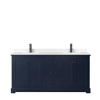 Wyndham Collection Avery 72 in. W x 22 in. D x 35 in. H Double Bath Vanity in Dark Blue with White Cultured Marble Top WCV232372DBBWCUNSMXX