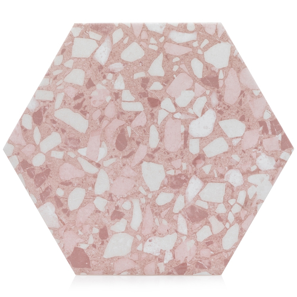 Industry Tile 9x10 Hexagon Terrazzo Pink Porcelain Tile (16 pc  8.08 sq ft per case)