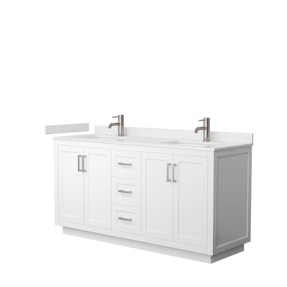 Wyndham Collection Miranda 66 in. W x 22 in. D x 33.75 in. H Double Bath Vanity in White with Carrara Cultured Marble Top WCF292966DWHC2UNSMXX