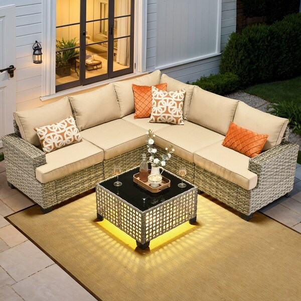 XIZZI 6 Pieces Outdoor Patio Furniture Wicker Sofa Set with Coffee Table