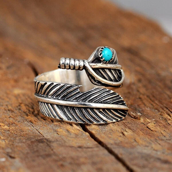 🔥 BIG SALE - 47% OFF🔥🔥🎁Boho Feather Turquoise Adjustable Ring