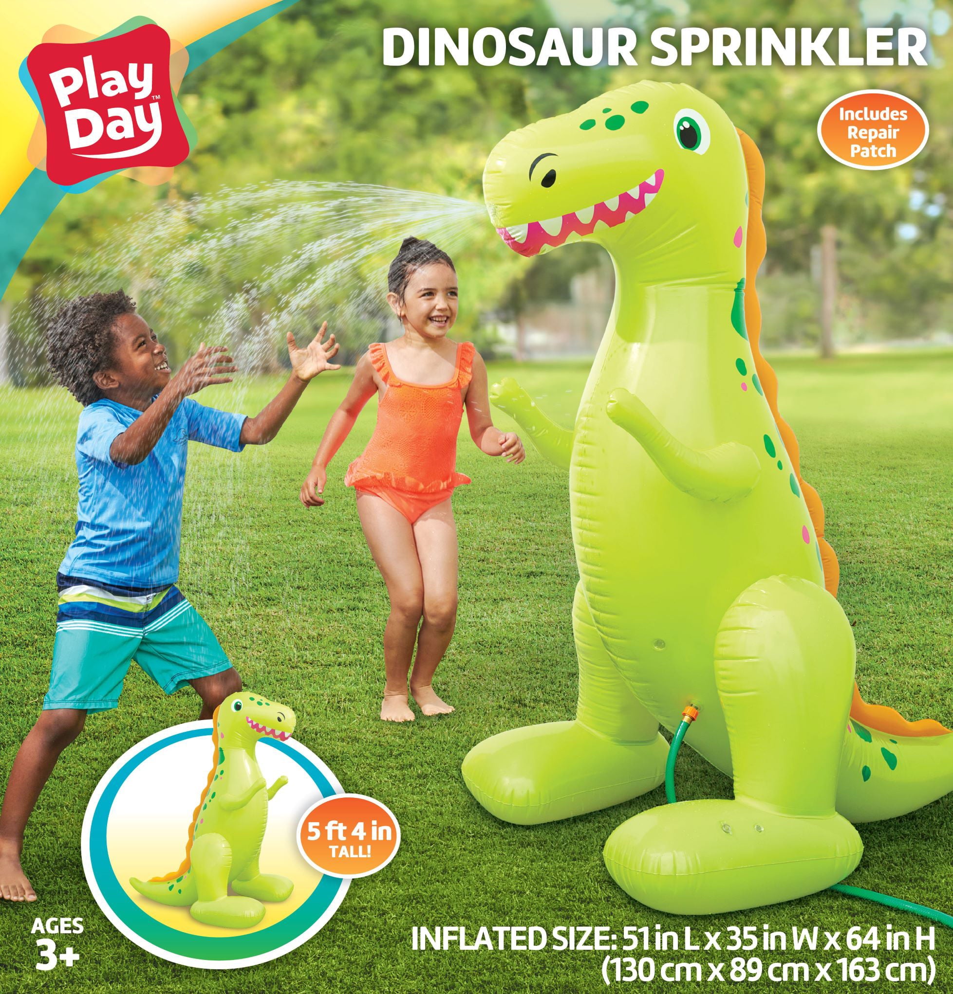 Play Day Large Dinosaur Character Inflatable Sprinkler Pool Game， Ages 3 and Up， Unisex