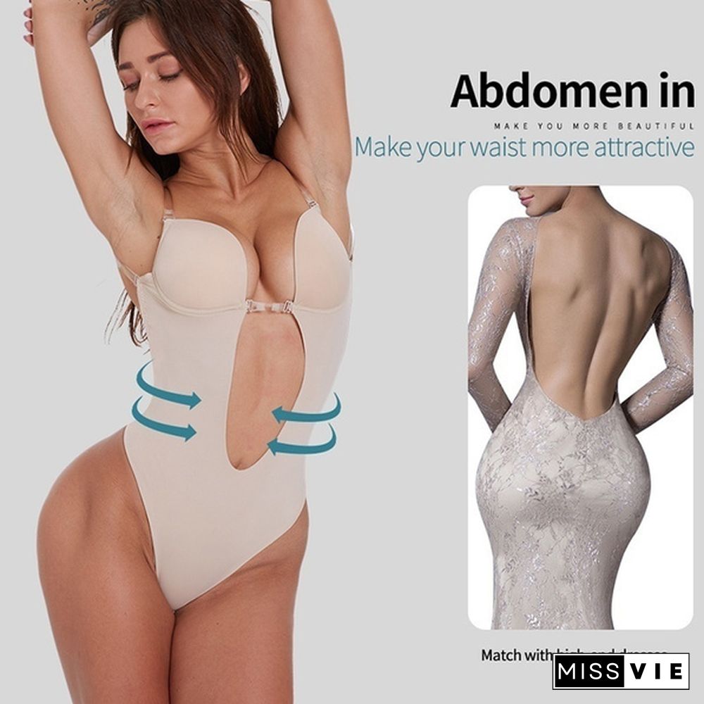 Women Seamless Deep V Backless U Plunge Bodysuit Shapewear Body Shaper with Push Up Padded Bra For Wedding Party Dress Underwear