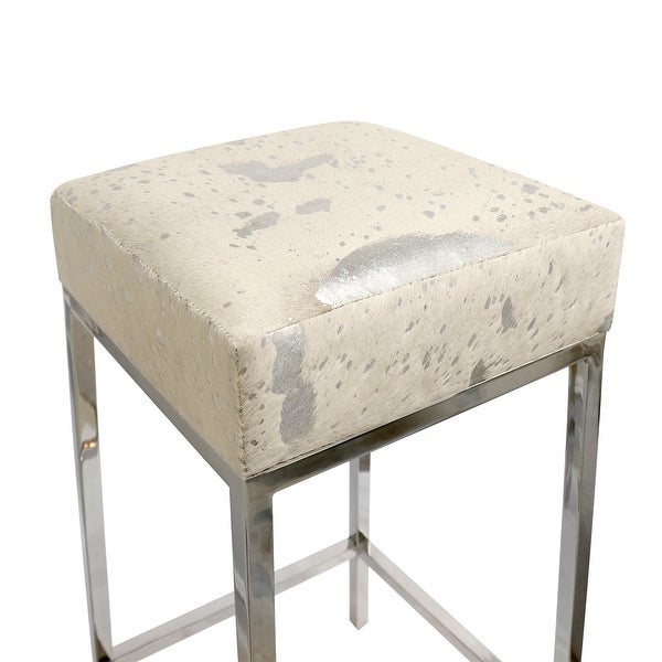 Pasargad Home Safari Cowhide Bar Stool with Silver Steel Legs - W16