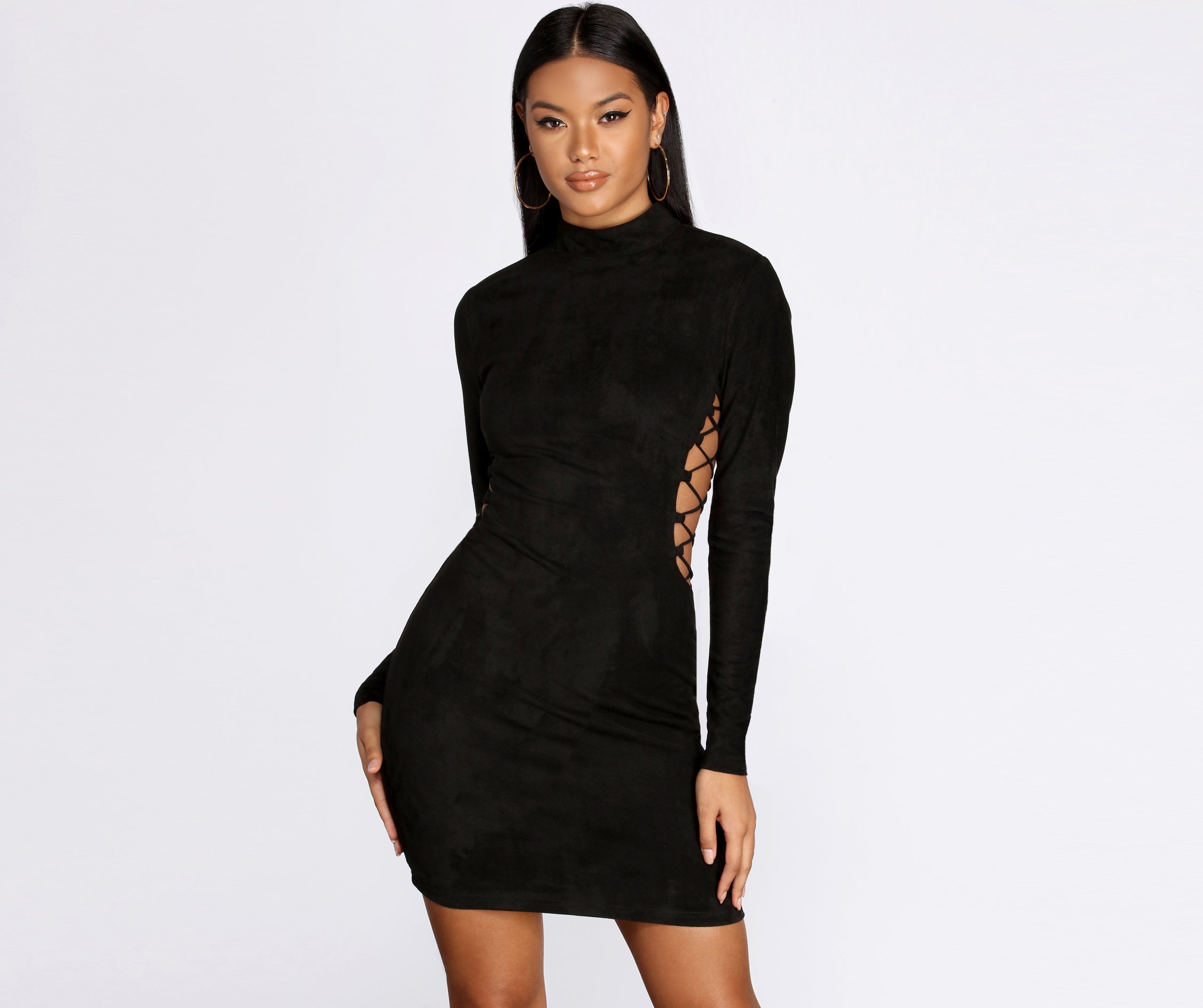 Lace Up Suede Mini Dress