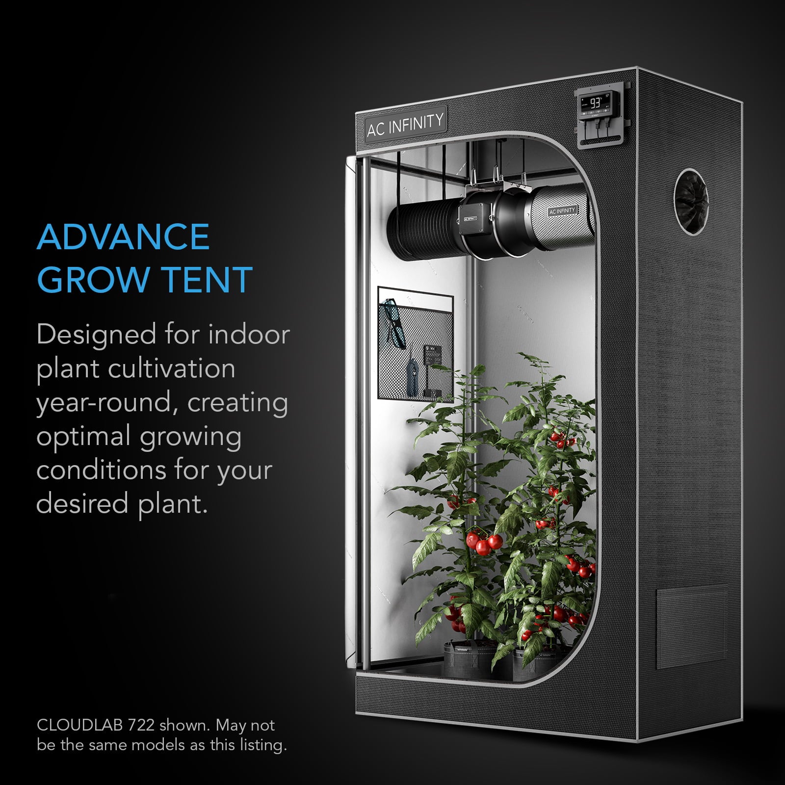 AC Infinity CLOUDLAB 866 Advance Grow Tent， 5x5 with Thicker 1 in. Poles， Higher Density 2000D Mylar Canvas， Controller Mount for Hydroponics Indoor Growing， 60” x 60” x 80”