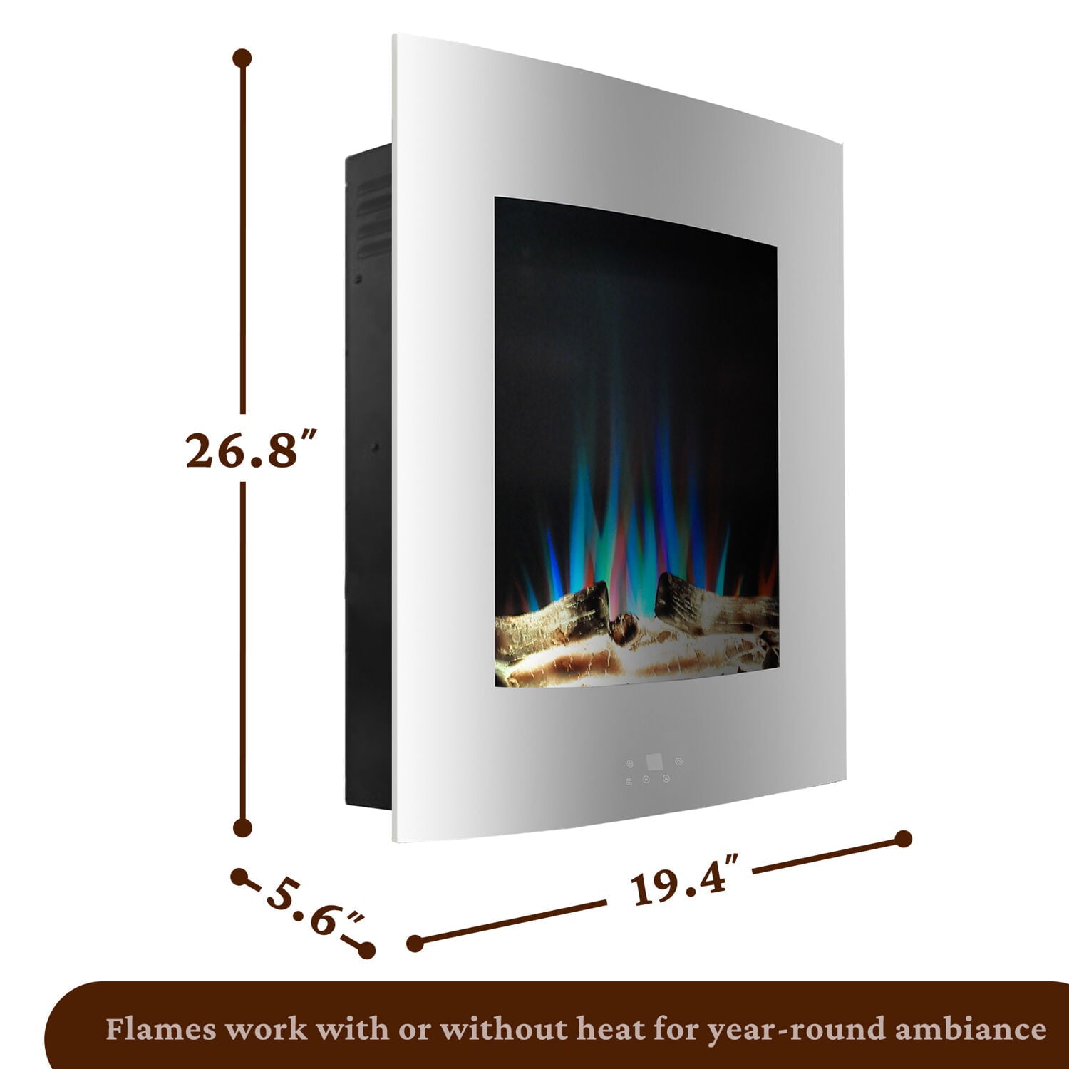 Cambridge 19 In. Vertical Electric Wall Mounted Fireplace Heater with Multicolor Flame and Driftwood Log Display, Adjustable Heat, Remote - CAM19VWMEF-2WHT