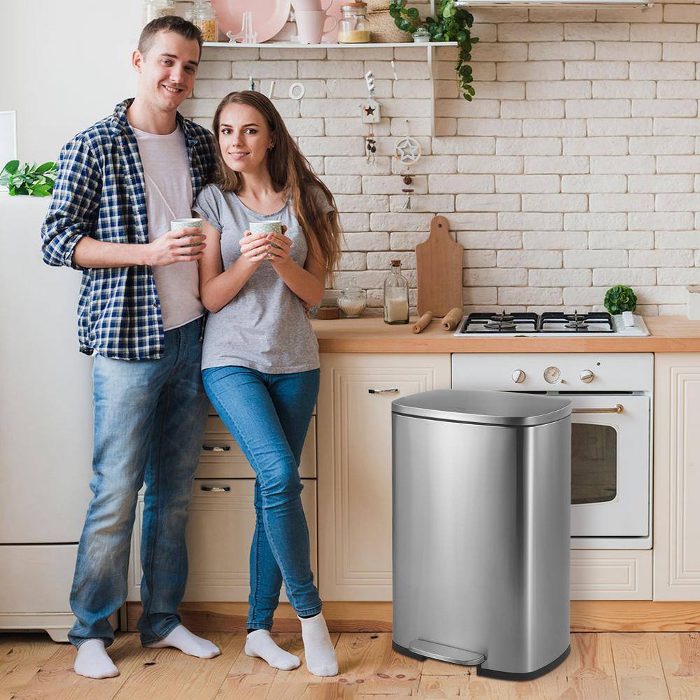 happimess Connor Rectangular 13 Gal. Stainless Steel Trash Can with Soft-Close Lid and Free Mini Trash Can HPM1006A