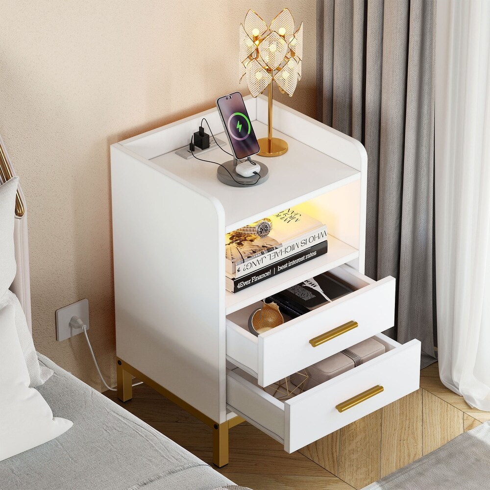 Moasis Set of 2 2 Drawers Nightstand with USB Charging Station for Bedroom Living Room