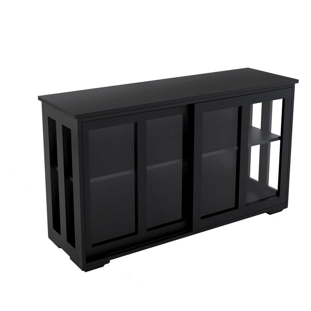 Tileon Black Kitchen Storage Cabinet Stand Cupboard With Glass Door (41.93 in. x 13.99 in. x 24.61 in.) AYBSZHD310