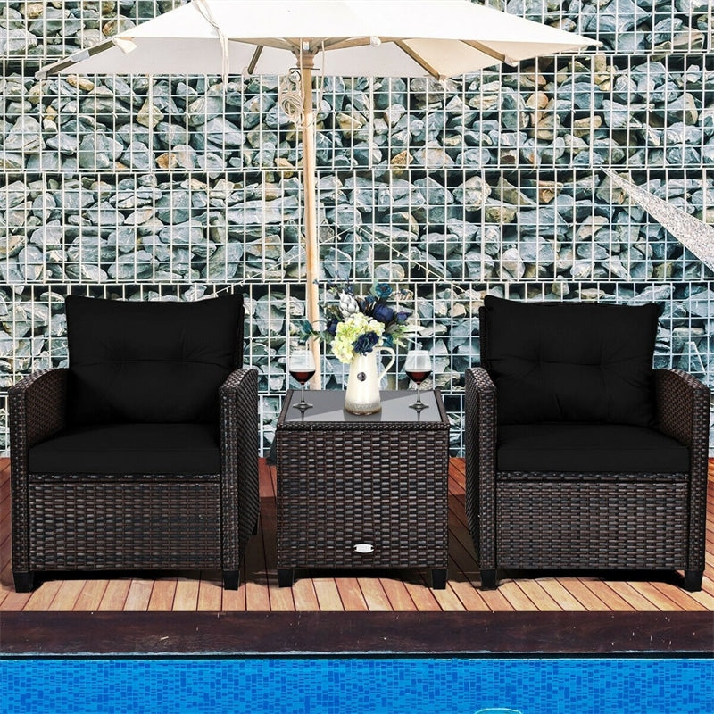 3 Pieces Patio Rattan Furniture Set Outdoor Wicker Conversation Set with Washable Cushion and Coffee Table