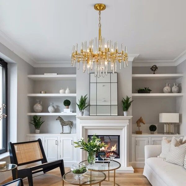 24 in. Gold Modern Crystal Chandelier 10-Light Drum Crystal Glass Chandelier Kitchen Island Pendant Lighting for Dining Room