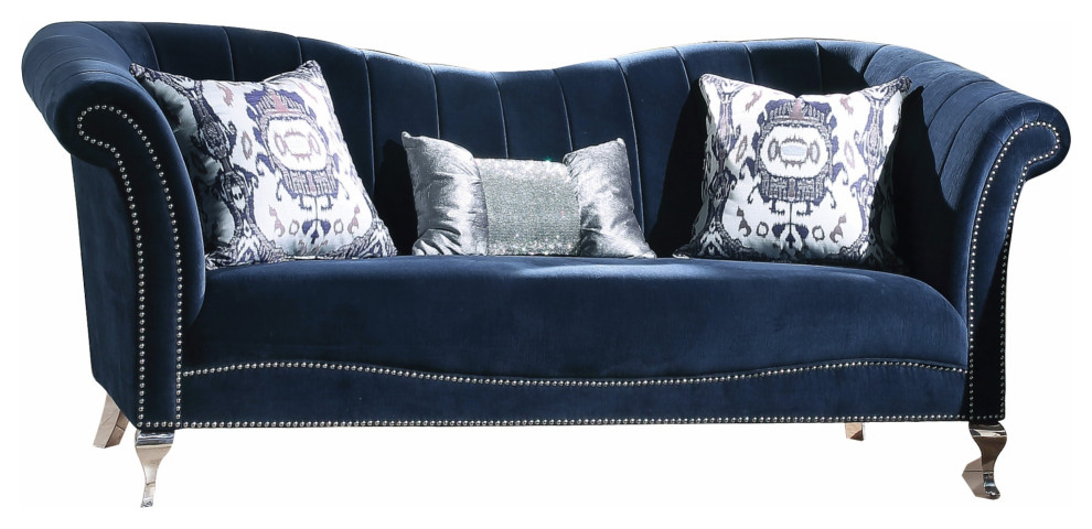 37 quotX 89 quotX 39 quotBlue Velvet Upholstery Acrylic Leg Sofa w3 Pillows   Contemporary   Sofas   by HomeRoots  Houzz