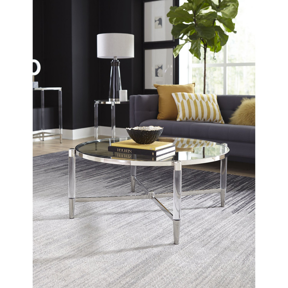 Modus Mariyln Glass Top and Steel Base Round Coffee Table in White   Contemporary   Coffee Tables   by AMOC  Houzz