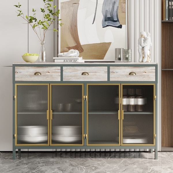 Modern Sideboard with 3 Top Drawers and 4 Glass Doors