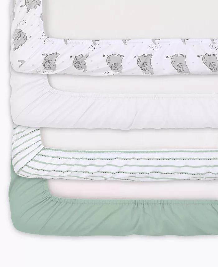 The Peanutshell Not So Basic Elephant 4 Pack Crib Fitted Sheet Set