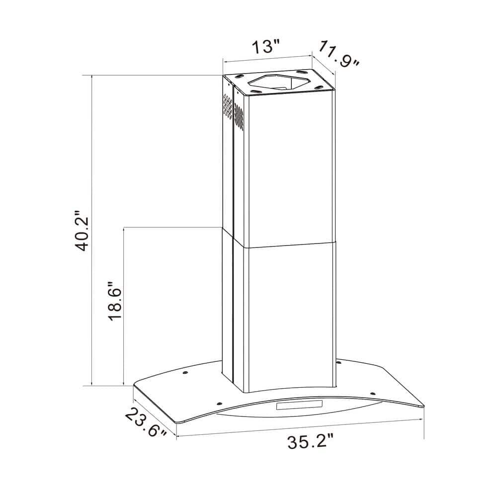 Winflo 36 in 475 CFM Convertible Island Mount Range Hood in Stainless Steel and Glass with Mesh Filter and Touch Control