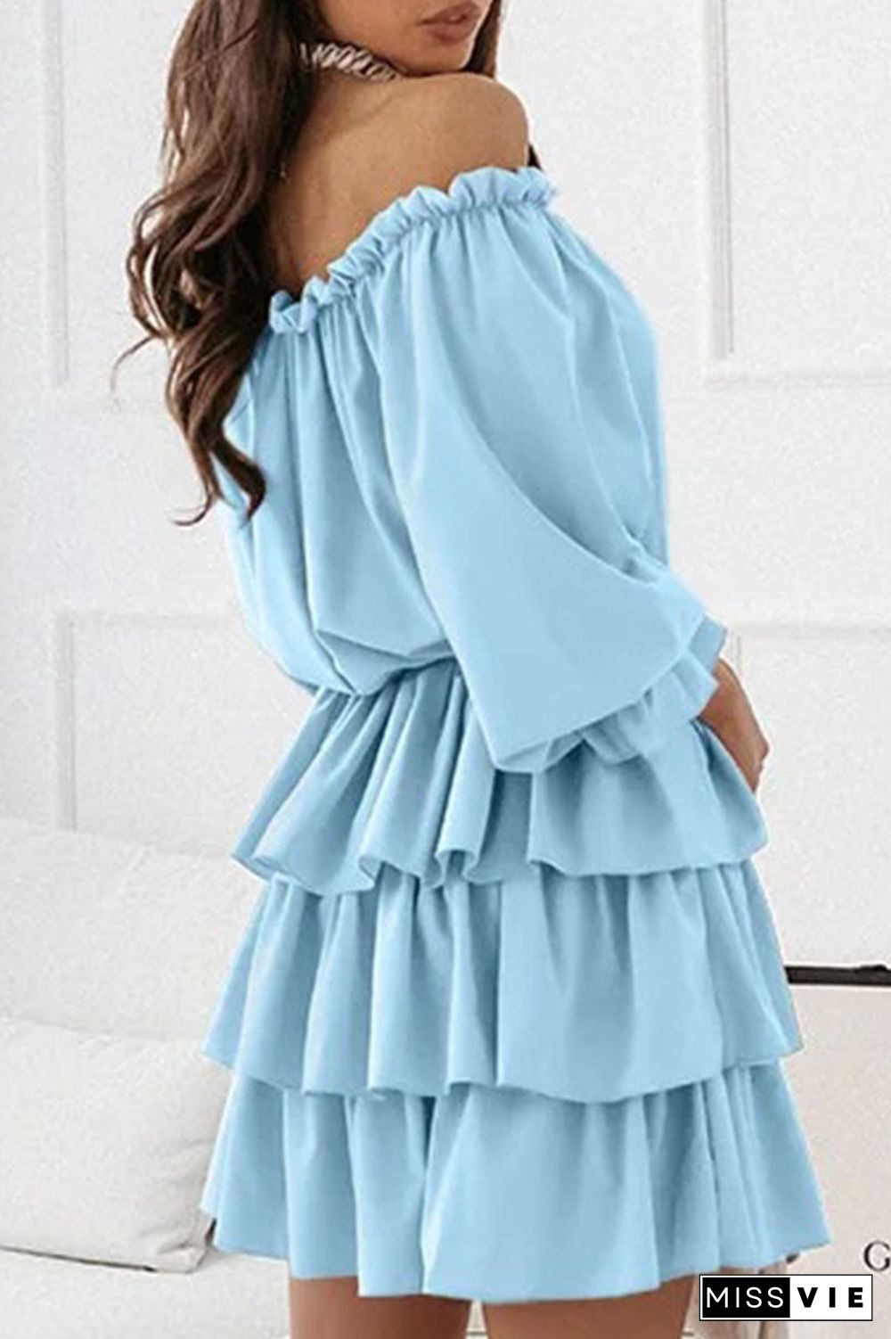 Fashion Casual Solid Split Joint Off The Shoulder Cake Skirt Dresses(6 Colors)