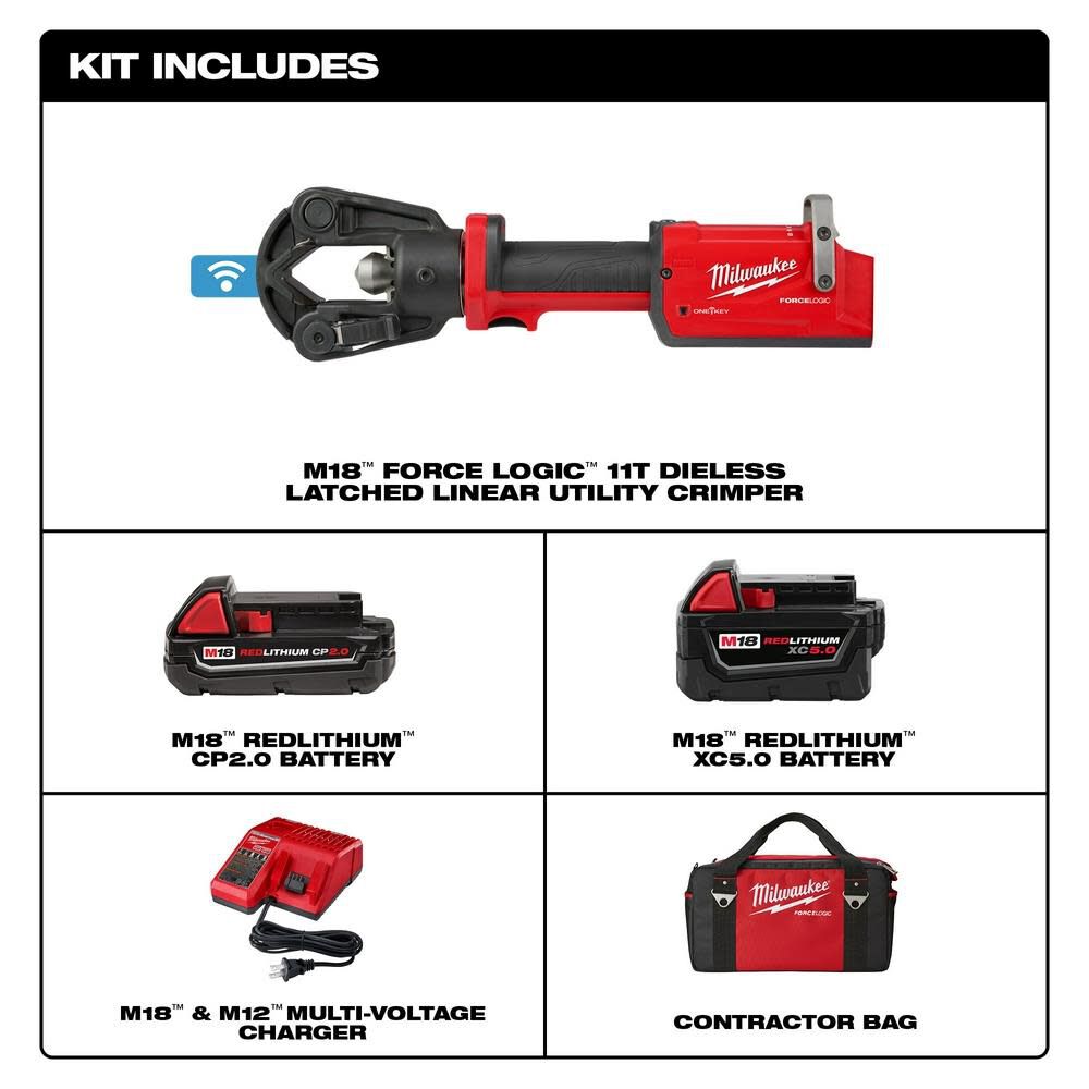 Milwaukee M18 FORCE LOGIC 11T Dieless Latched Linear Utility Crimper Kit 2876-22 from Milwaukee