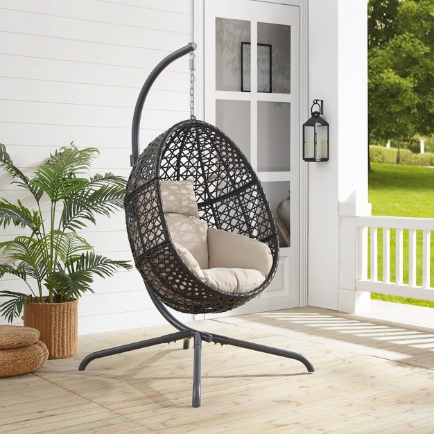 Calliope Indoor outdoor Wicker Hanging Egg Chair Sand dark Brown Crosley