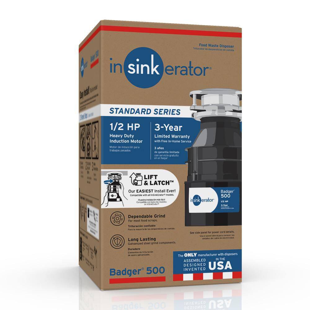 InSinkErator Badger 500 Lift  Latch Standard Series 12 HP Continuous Feed Garbage Disposal BADGER 500