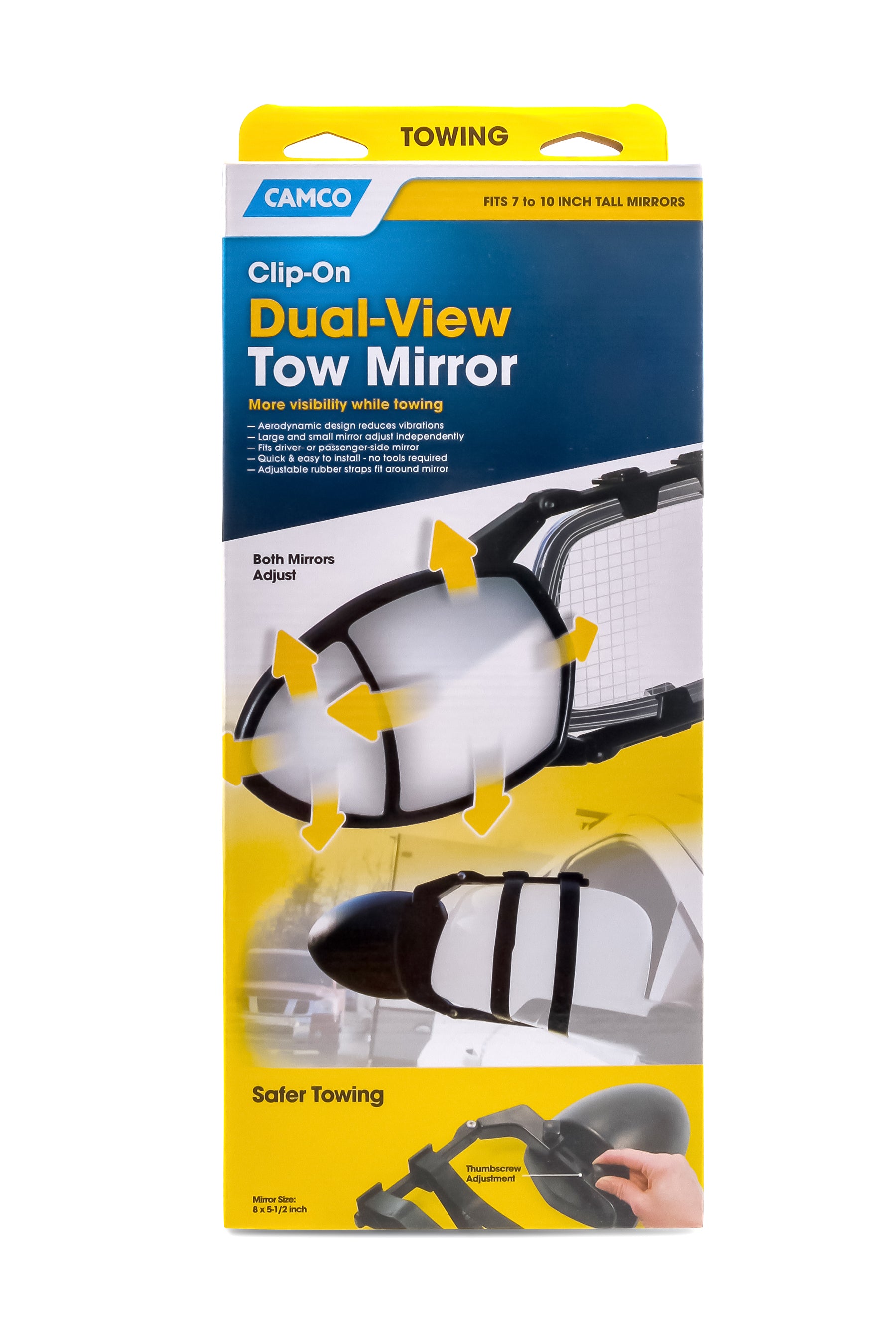 Camco Clip-On Dual-View Tow Mirror | Fits Driver or Passenger Side Mirror | Black (25653)