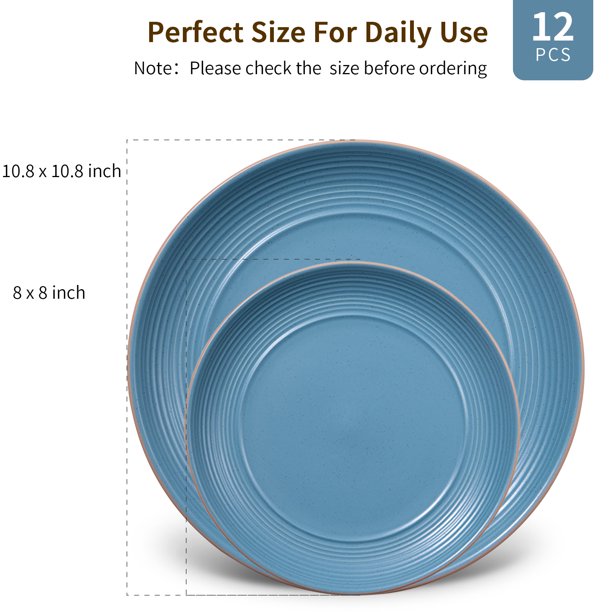 12-Piece Dinner Plates Set, Large Size Luncheon Plate Set Modern Porcelain Serving Plate