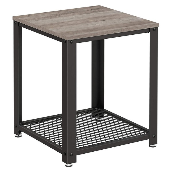 22 Inches Square Wood Top End Side Table， Open Wire Bottom Shelf， Gray， Black