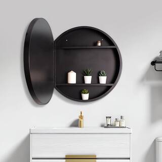 24 in. W x 24 in. H Small Round Black Metal Frame Wall Mount or Recessed Bathroom Medicine Cabinet with Mirror MEDICCwy01