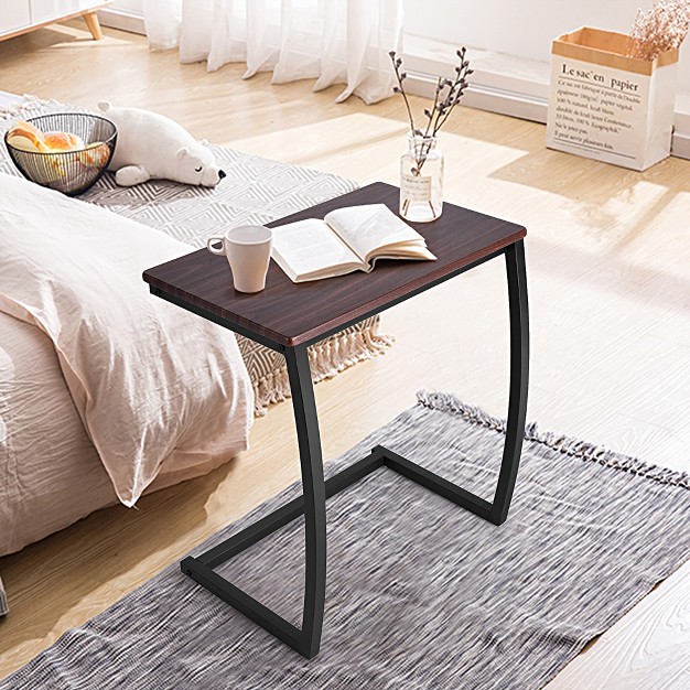 Costway Sofa Side End Table C shaped Coffee Tray Laptop Snack Stand With Steel Frame