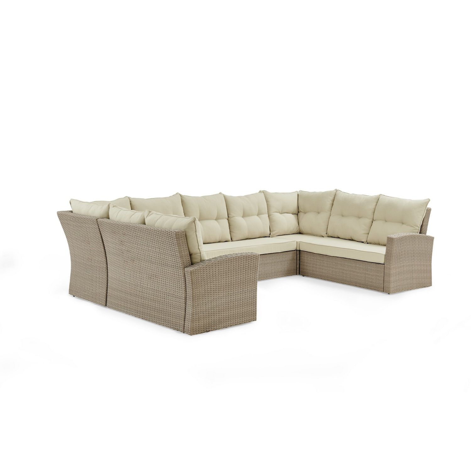 Alaterre Furniture Canaan Wicker Outdoor Horseshoe Sectional Couch， Stool and Coffee Table 4-piece Set