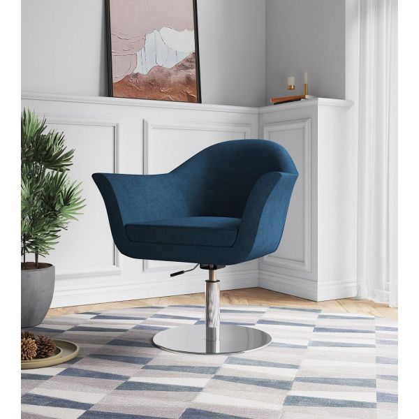 Voyager Swivel Adjustable Accent Chair in Smokey Blue and Brushed Metal