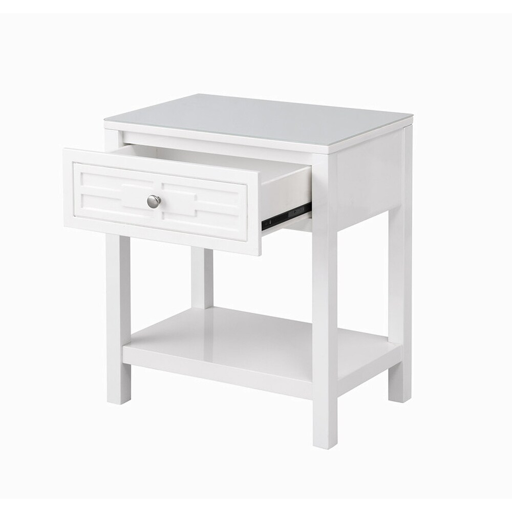 Wooden End Side Table Nightstand with Glass Top and Drawer