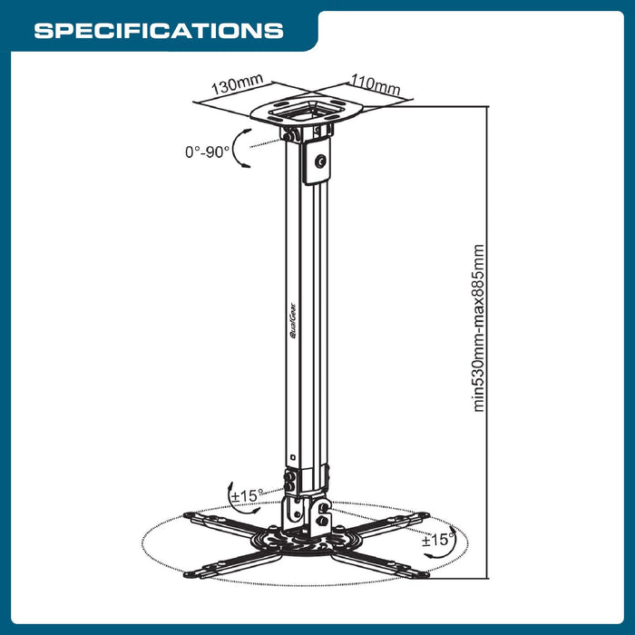 QualGear QGPM002BLKL Universal Projector Ceiling Mount Long Bla