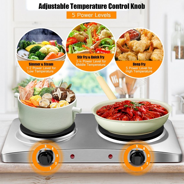 Costway 1800w Double Hot Plate Electric Countertop Burner Stainless Steel 5 Power Levels