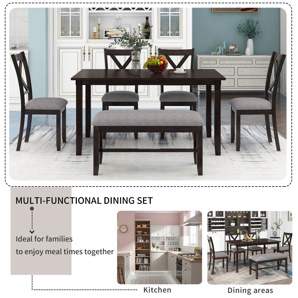 6 Piece Kitchen Dining Table Set Wooden Rectangular Dining Table