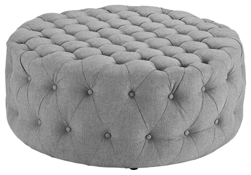 Mara Light Gray Upholstered Fabric Ottoman   Modern   Footstools And Ottomans   by Rustic Home Furniture Deco  Houzz