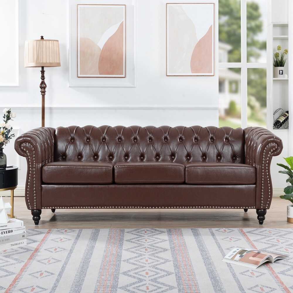 Elegant Dark Brown Chesterfield 3 Seater Sofa Couch   A Luxurious and Timeless Settee for Your Living Room