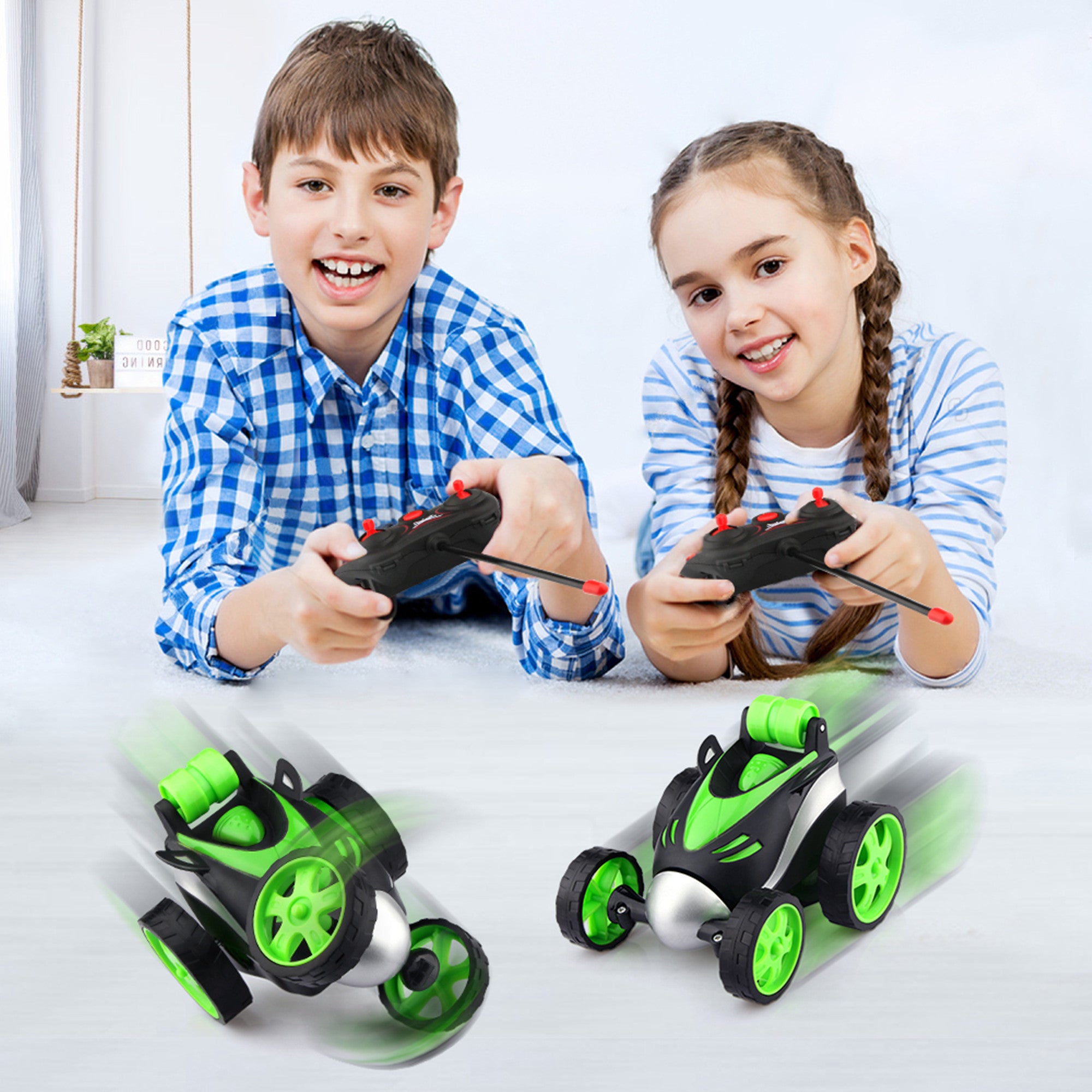 Wupuaait Remote Control Rolling Car Toys， Stunt Car with 360° Rotation Xmas Gift for 3-12 Years Old Kids， Green