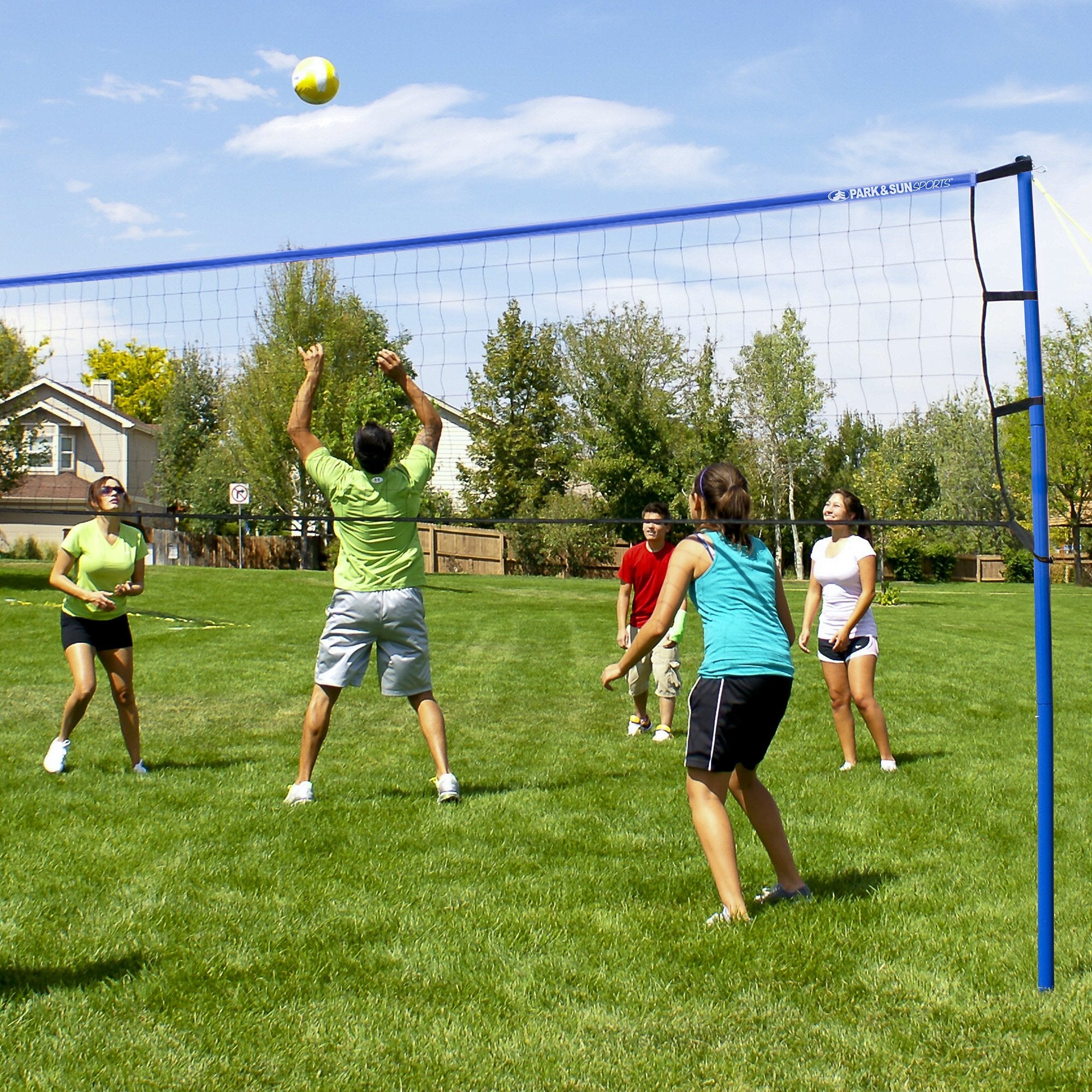 Park and Sun Sports Spiker Sport: Portile Outdoor Volleyball Net System， Blue